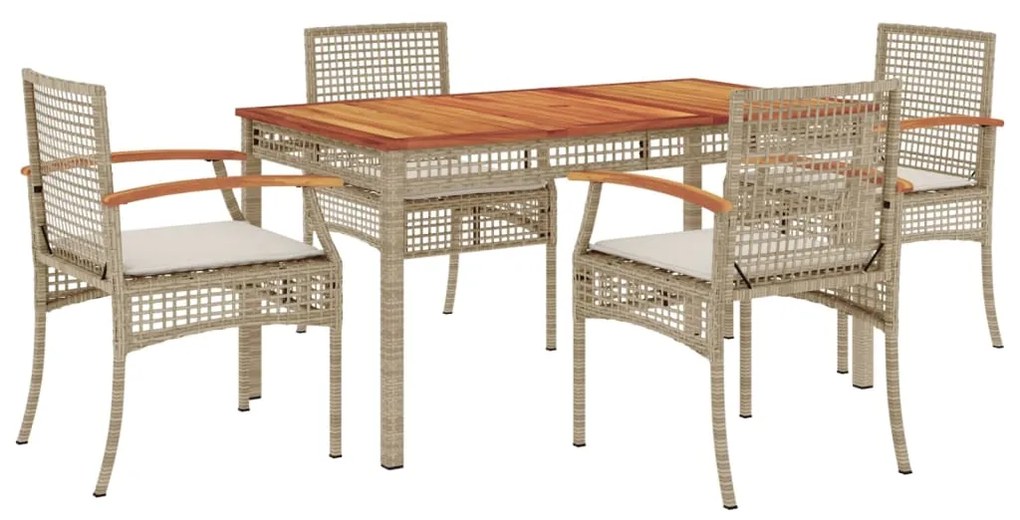 Set da pranzo da giardino 5 pz con cuscini beige in polyrattan