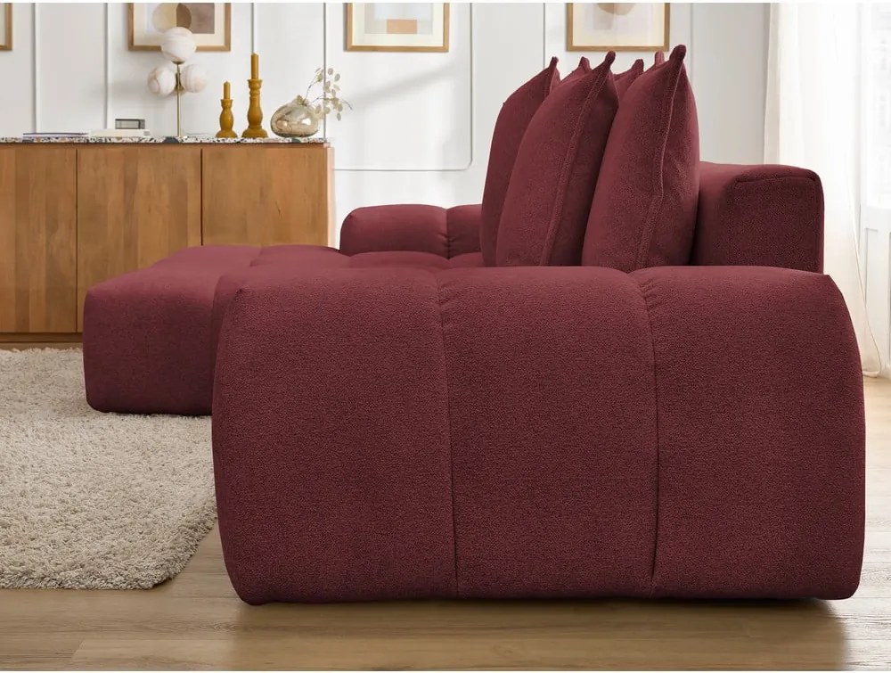 Divano angolare burgundy allungabile e con contenitore (penisola a sinistra/chaise lounge) con rivestimento in ciniglia Everest – Bobochic Paris
