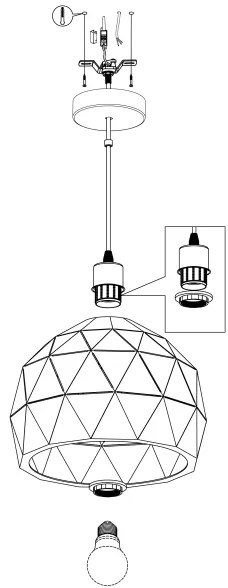 Eglo 97854 - Lampadario a sospensione con filo ROCCAFORTE 1xE27/60W/230V