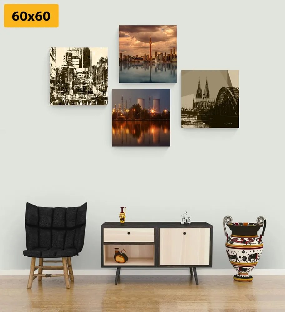 Set di quadri – Città industriale con astrazione