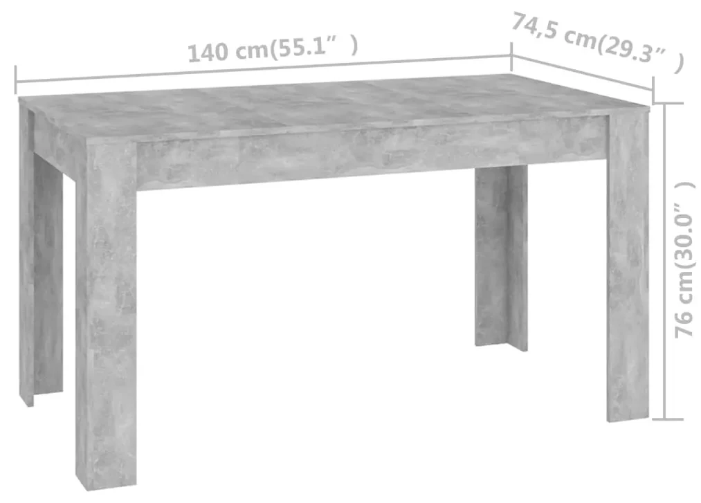 Tavolo da pranzo grigio cemento 140x74,5x76cm legno multistrato