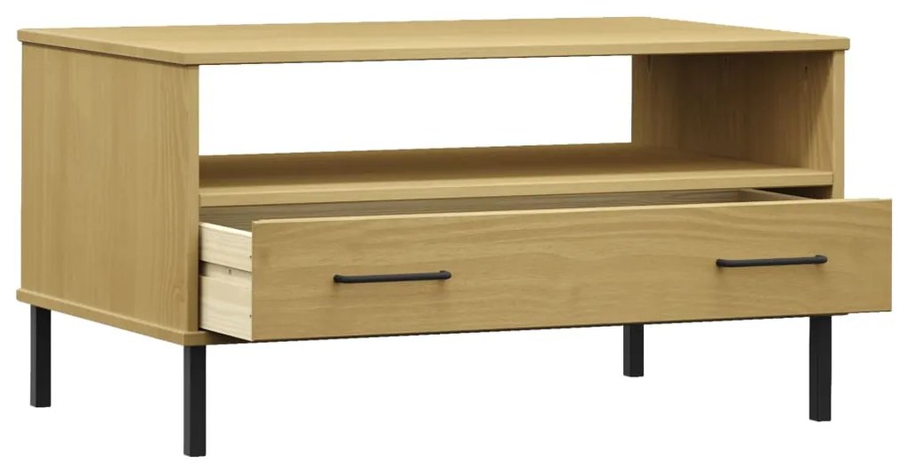 Tavolino gambe metallo marrone 85x50x45 cm legno massello oslo