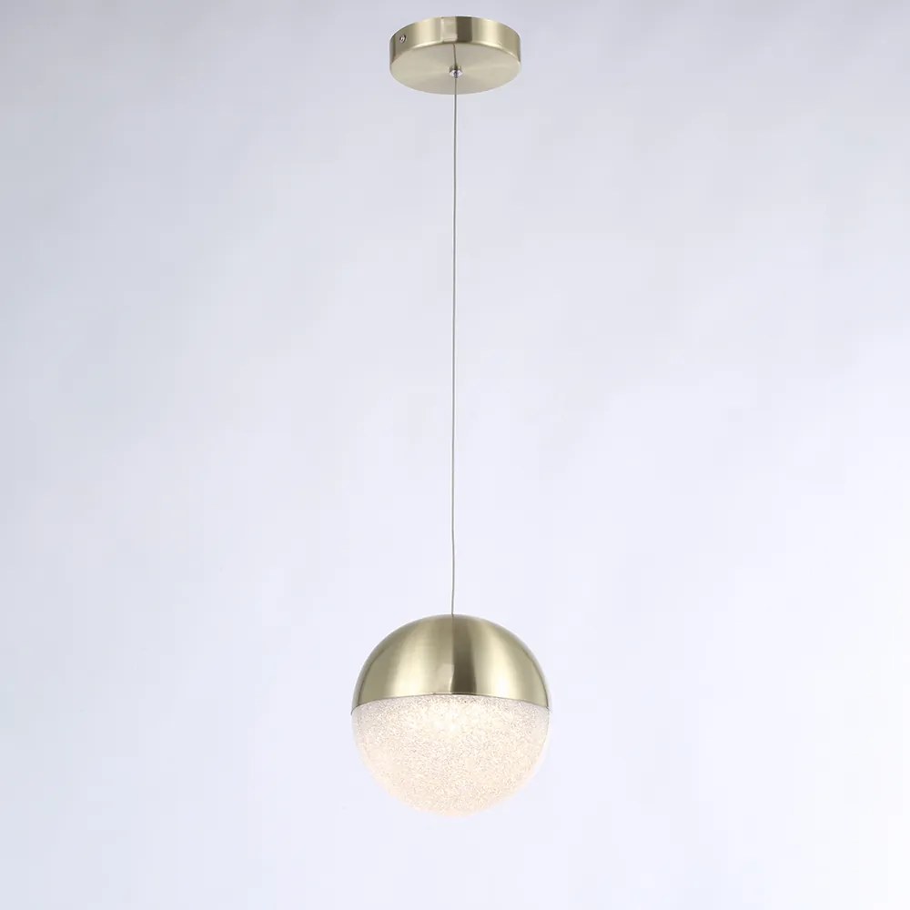 Lampadario A Sospensione Moderno Atomo Metallo Sfera Oro E Cristallo Led 9,6W