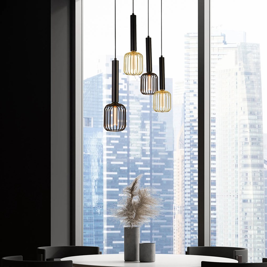 Lampadario Contemporaneo Dulwich Acciaio Nero 4 Luci E27