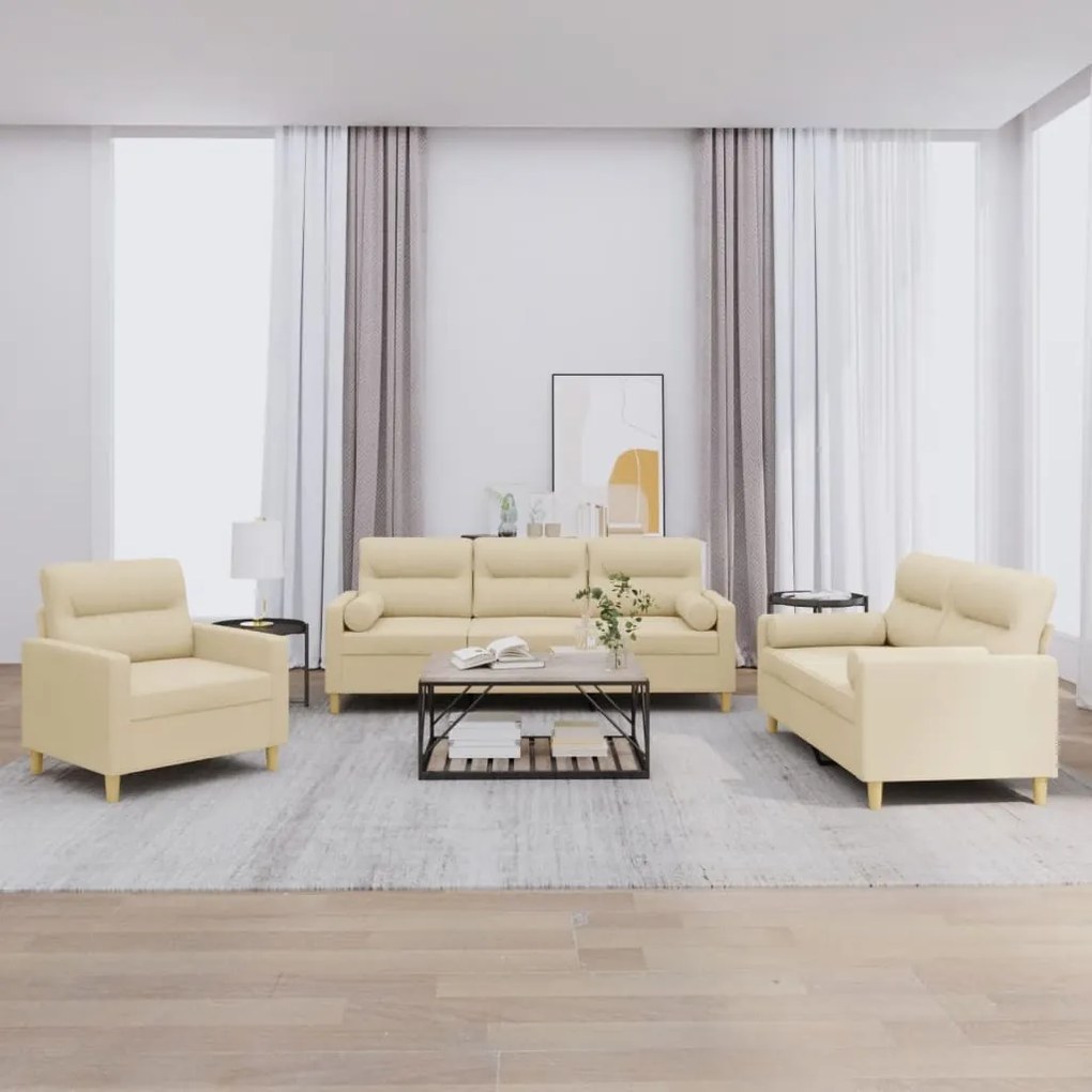 Set Divani 3 Pz Con Cuscini Crema İn Tessuto /