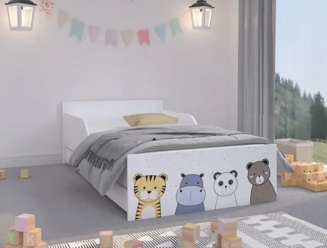 Letto per bambini con animali della foresta 160x80 cm