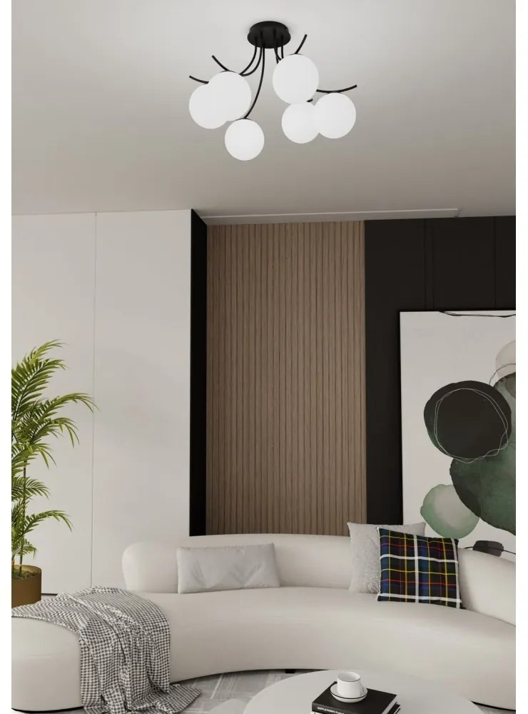 Lampadario da Soffitto in Acciaio e Vetro BOSTON 6 Nero 6xE14 Colore delle Sfere Bianco