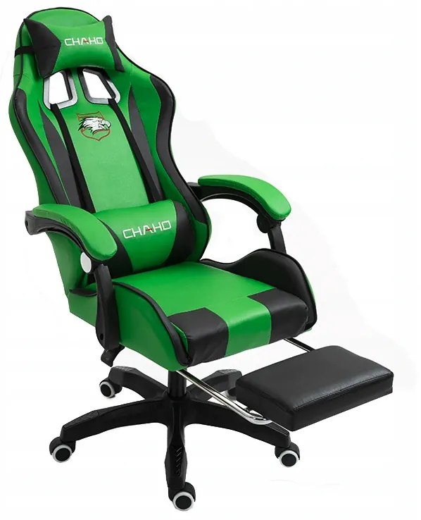 Comoda sedia da gaming con cuscino nero e verde