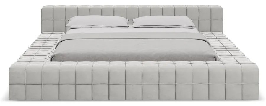 Letto matrimoniale imbottito grigio chiaro con griglia 160x200 cm Akela - Makamii