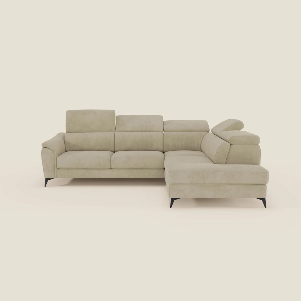 Arcos Divano angolare - piedini alti e poggiatesta reclinabili in microfibra impermeabile T11 beige