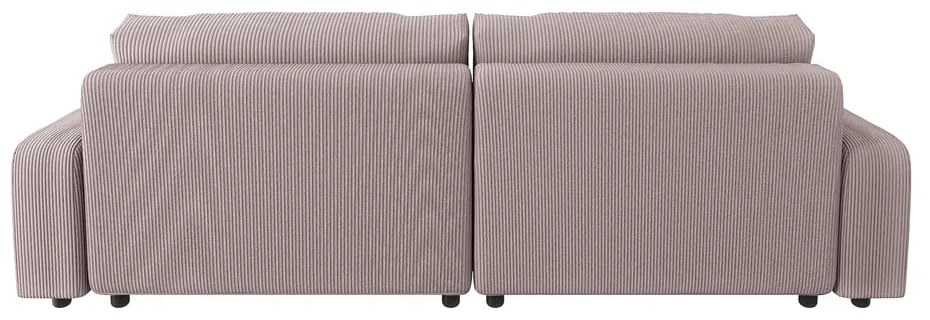 Divano letto angolare in velluto a coste rosa chiaro (penisola variabile) Sara - Ropez