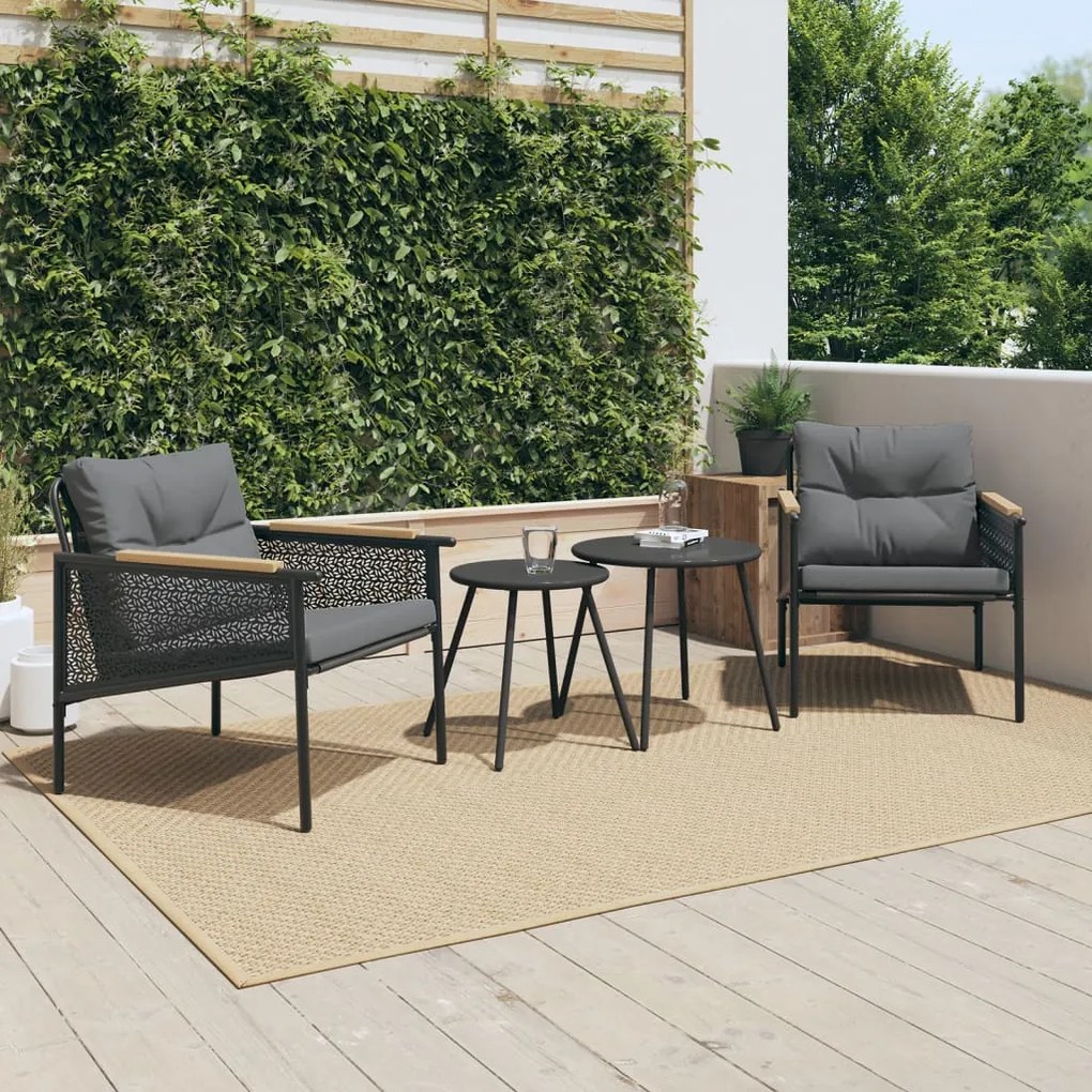 Set Mobili Da Balcone 4 Pz Con Cuscini Nero İn Acciaio /