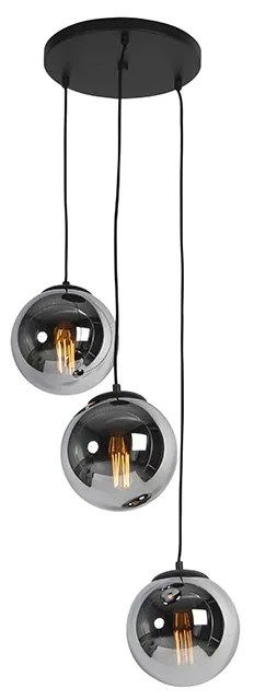 Lampadario Art Déco nero con vetro fumé 3 luci - Pallon