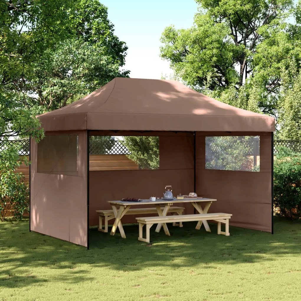 Tendone Per Feste Pieghevole Pop-up Con 3 Pareti Marrone /