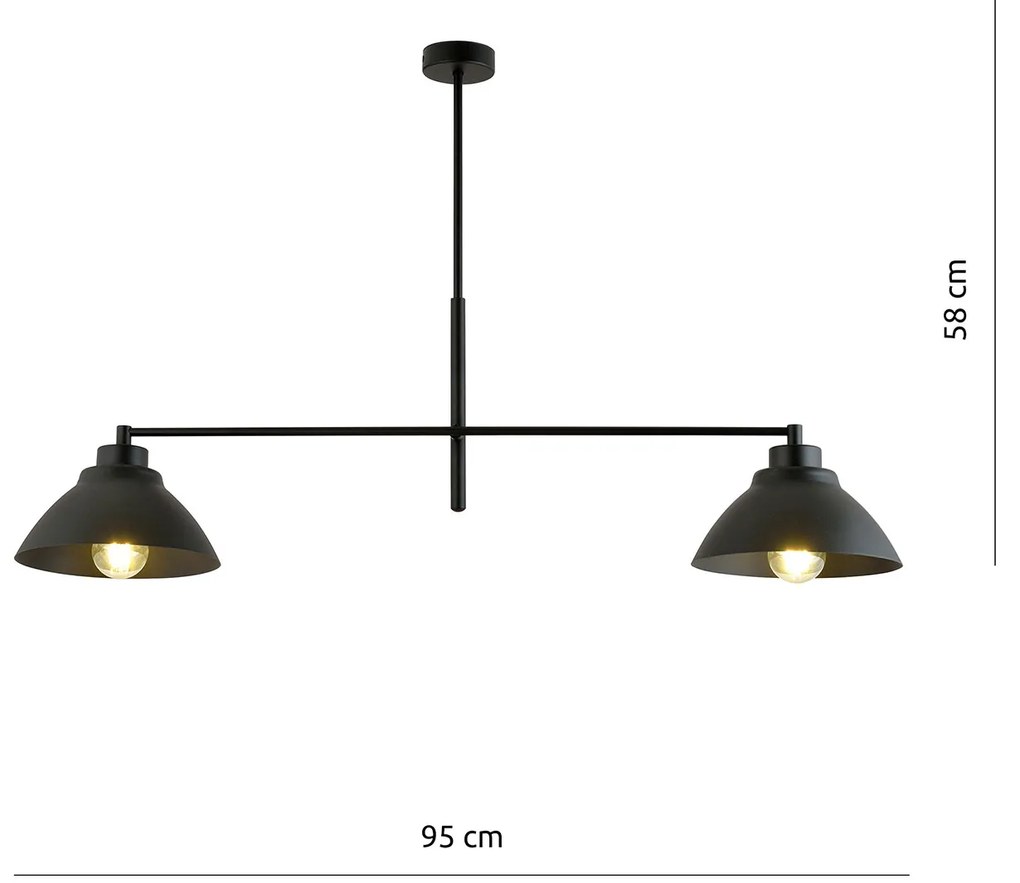 Lampadario Minimal Castore Acciaio Nero 2 Luci E27 Ip20