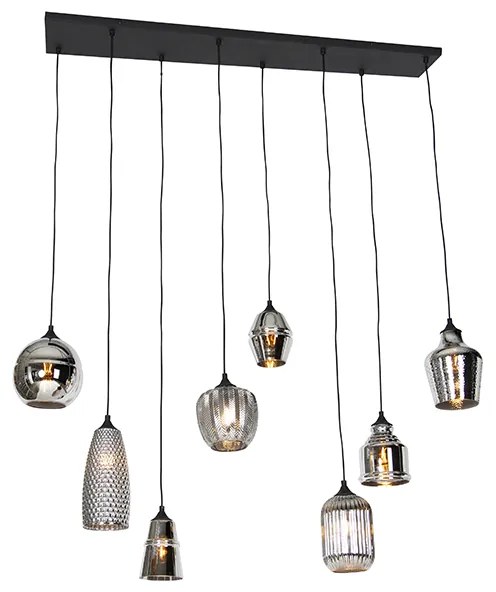 Lampadario Art Déco nero con vetro fumé 8 luci - Hanne