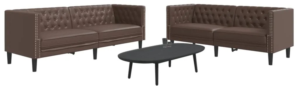 Set Divani Chesterfield 2pz Marrone İn Similpelle /