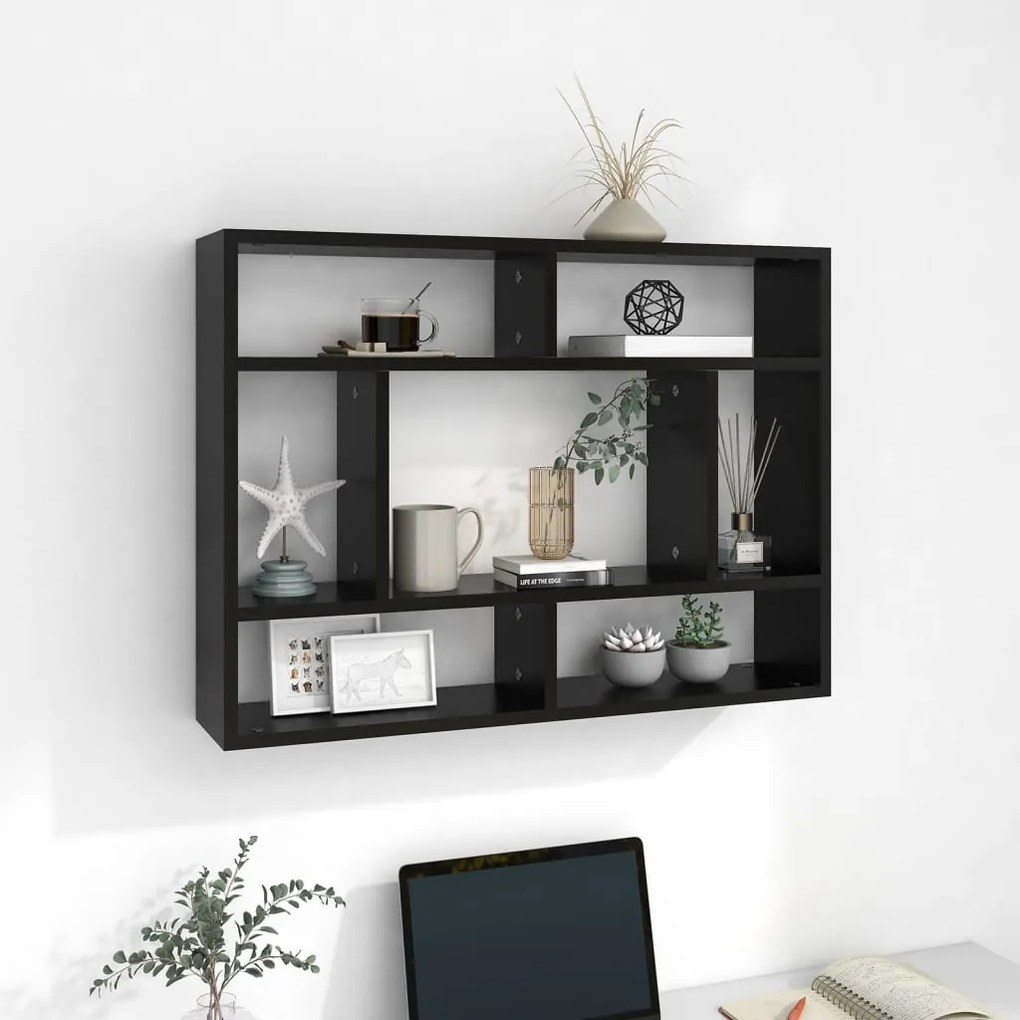 Scaffale A Parete Nero 75x16x55 Cm İn Legno Multistrato /