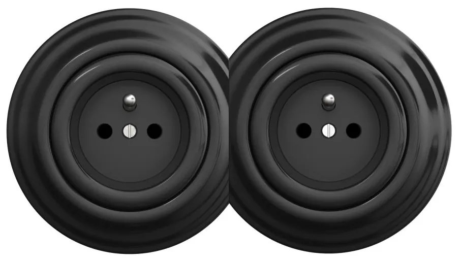 Kliklap - Presa elettrica da parete doppia in stile retrò per uso domestico con cornice n. 1, nera