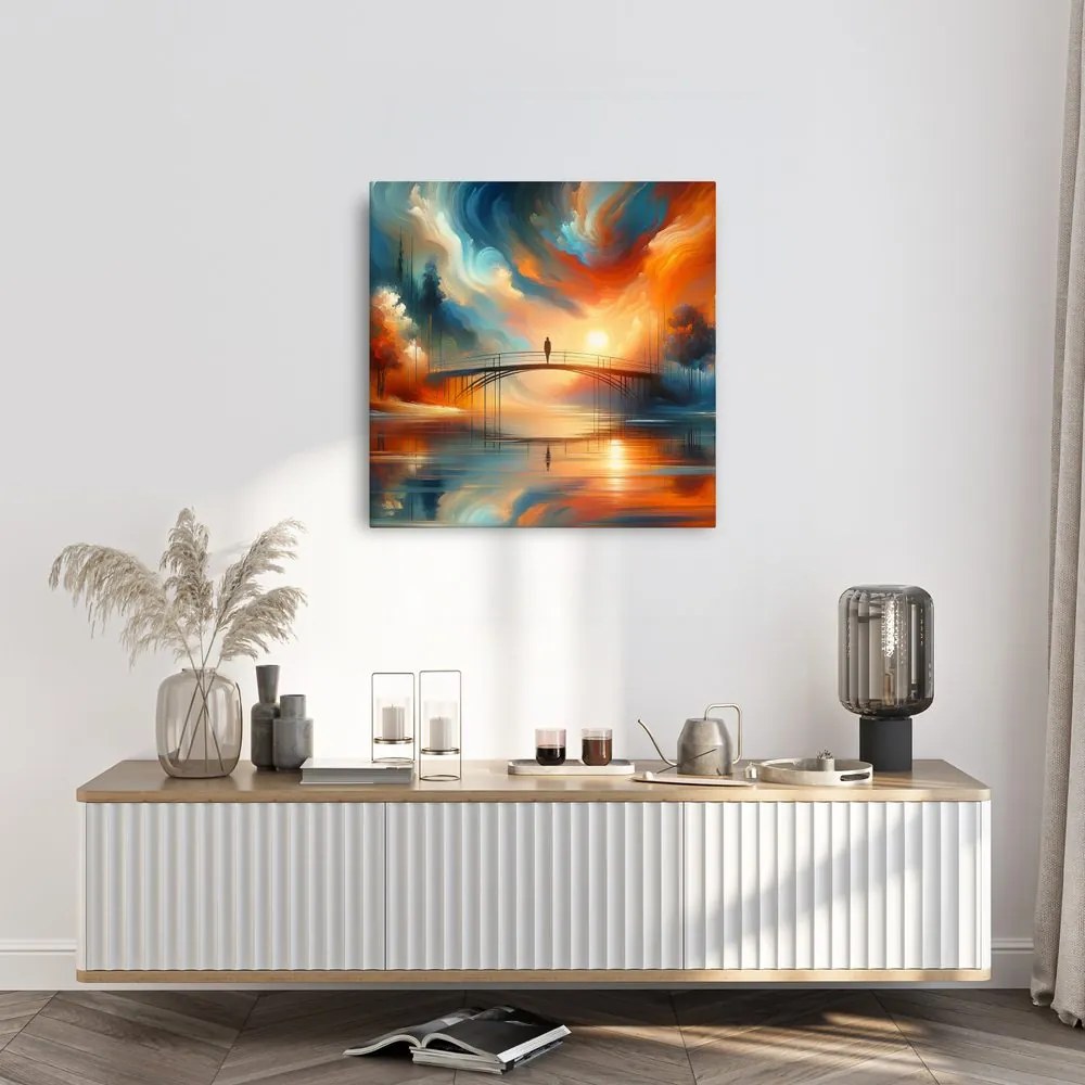 Quadro su tela – Tramonto sul fiume con ponte