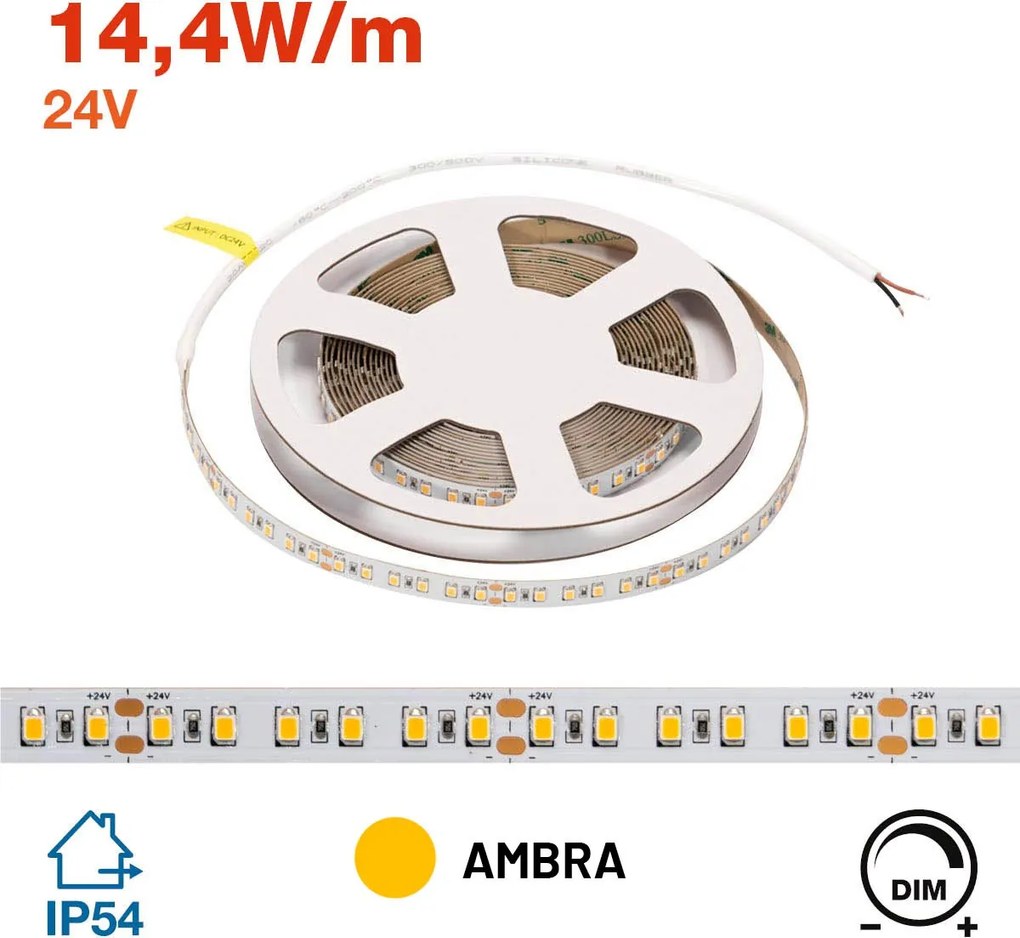 Striscia LED 24V 144W/m Luce Ambrata - IP54 - 5 metri