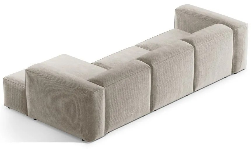 Divano angolare beige (con penisola a destra/con chaise lounge) con rivestimento in velluto a coste Bergamo – Cosmopolitan Design