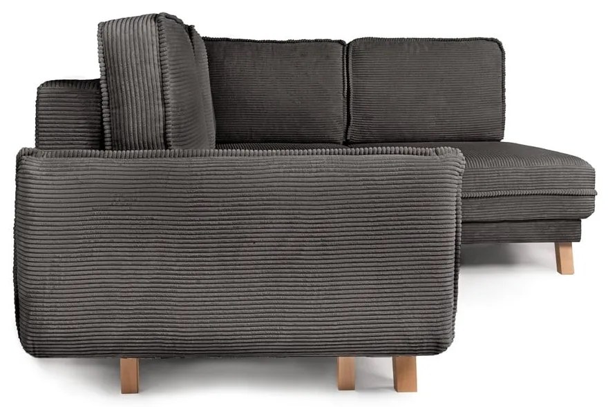 Divano angolare grigio allungabile (con penisola a destra) con rivestimento in velluto a coste Tori – Bonami Selection