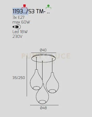 Sosp. bianco 3 luci tonda vetri medi fume' 1193bi-s3 tm-fu