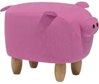 Sgabello per bambini Animale Maialino in tessuto rosa con gambe in legno Poggiapiedi per cameretta