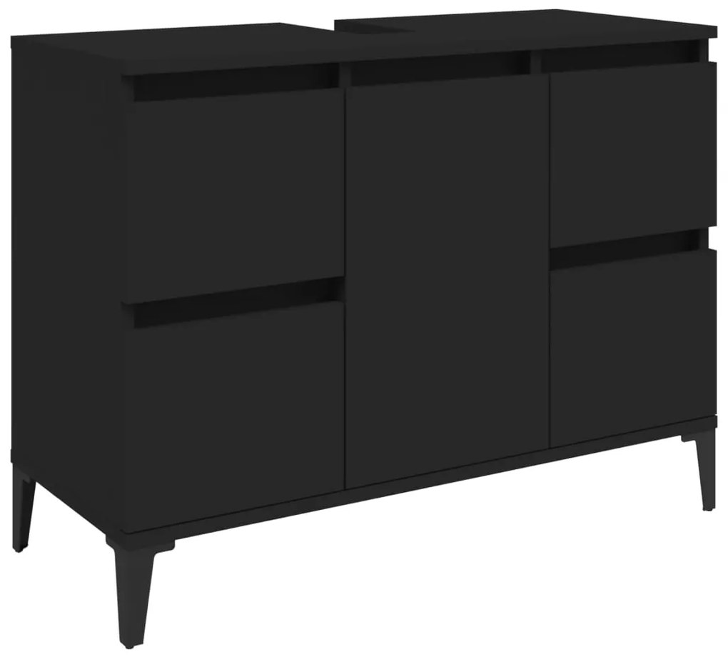 Set mobili da bagno 3 pz nero in legno multistrato