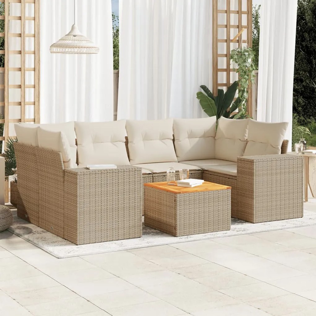 Set divani da giardino 7 pz con cuscini beige in polyrattan