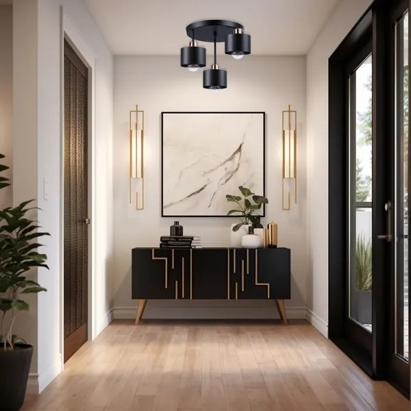 Lampadario a sospensione con supporto rigido 3xE27/35W/230V diametro 30 cm nero/oro