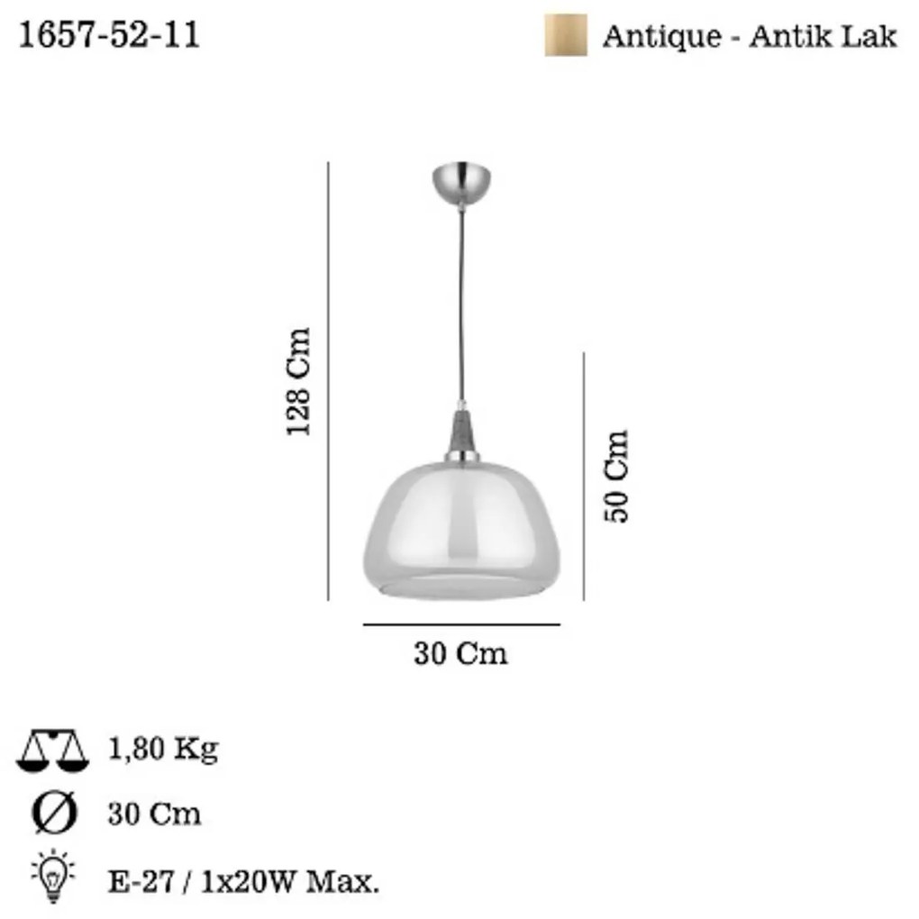Lucea Lampada a sospensione Ermo, colore ottone antico, Ø 30 cm, vetro/metallo