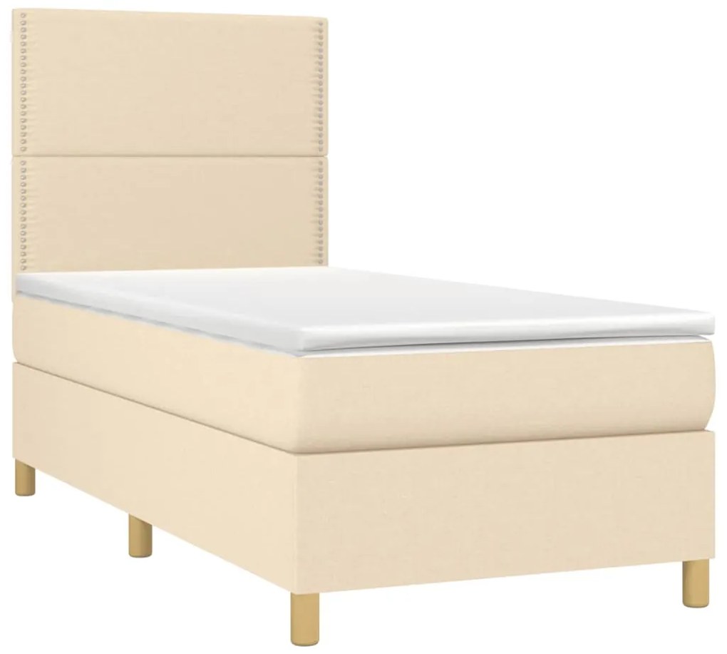 Letto a Molle con Materasso e LED Crema 90x190 cm in Tessuto