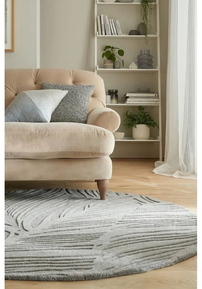 Tappeto rotondo in lana grigia ø 160 cm Leaf - Flair Rugs