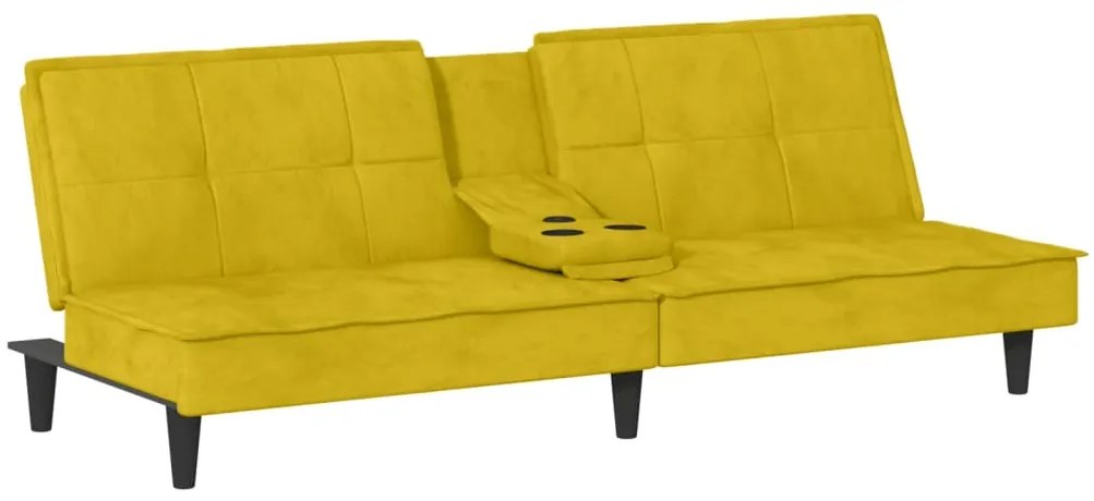 Divano letto con portabicchieri in velluto giallo