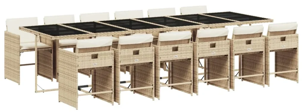 Set da pranzo da giardino 13 pz con cuscini beige in polyrattan
