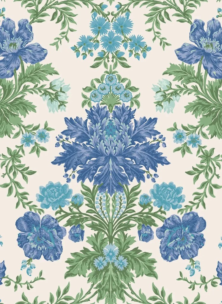 Cole & Son Carta da parati Poppies - Sapphire/ Cerulean and Moss on Stone