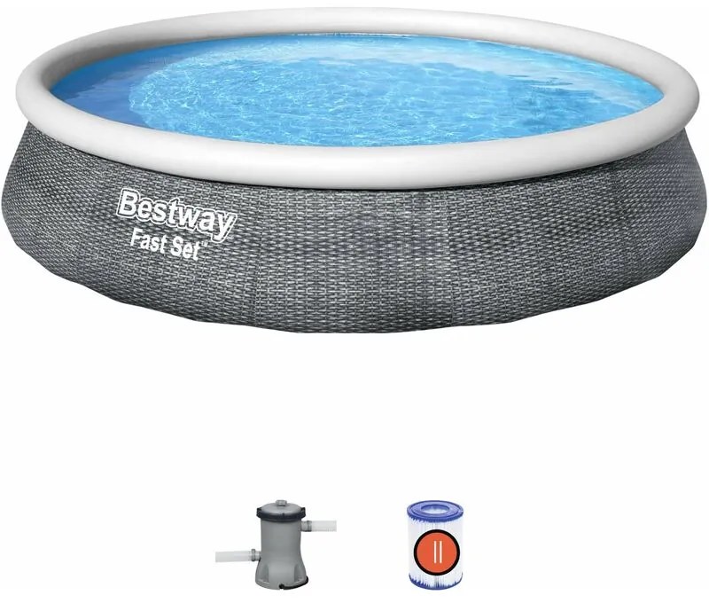 Piscina con Anello Tonda Autoportante 396x84 cm Rattan Grigio fast set Bestway 57376