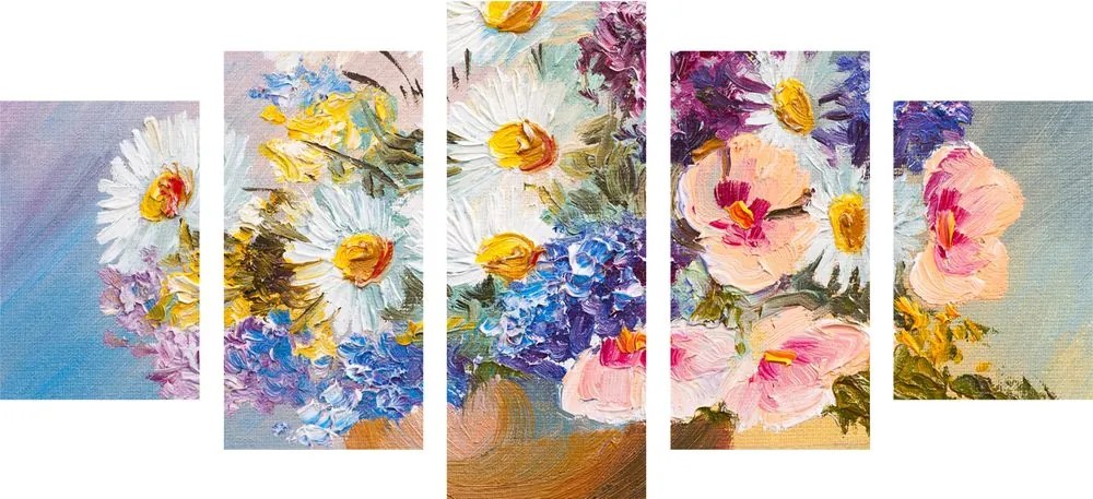 Quadri 5 pezzi – Pittura a olio di fiori estivi