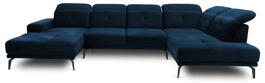 Divano angolare blu (con penisola a destra/a U) e rivestimento in velluto Bretan – ELTAP