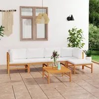 Set Divani da Giardino 6pz Cuscini Crema Legno Massello di Teak cod mxl 39938