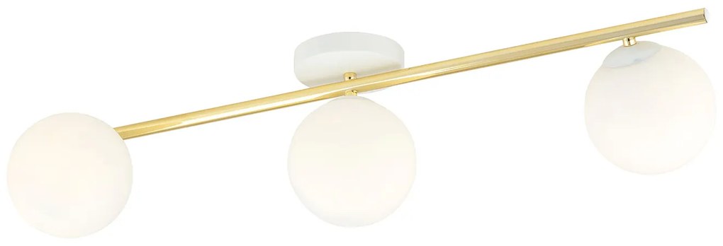 Plafoniera Contemporanea 3 Luci Eracle In Acciaio Oro E Sfere Vetro Bianco