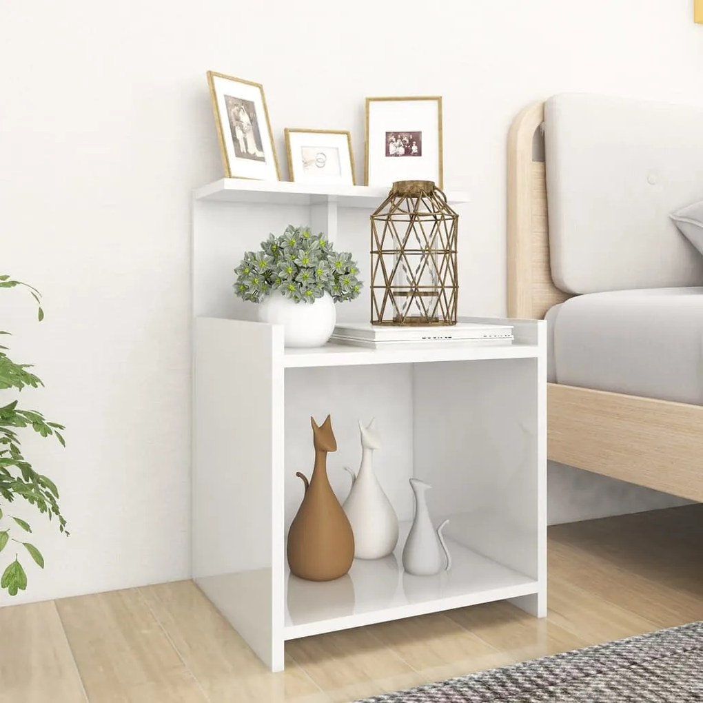 Comodino Bianco Lucido 40x35x60 Cm İn Legno Multistrato /
