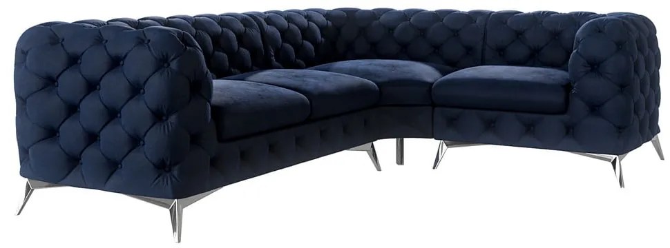 Divano angolare blu scuro (con penisola a destra/a L) con rivestimento in velluto Chelsea – Ropez