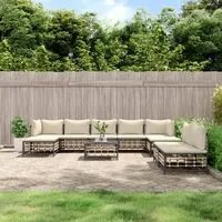 Set Divani da Giardino 10pz con Cuscini Antracite in Polyrattan 3186804