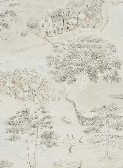 Sanderson Carta da parati Sea Houses - Charcoal/ Linen