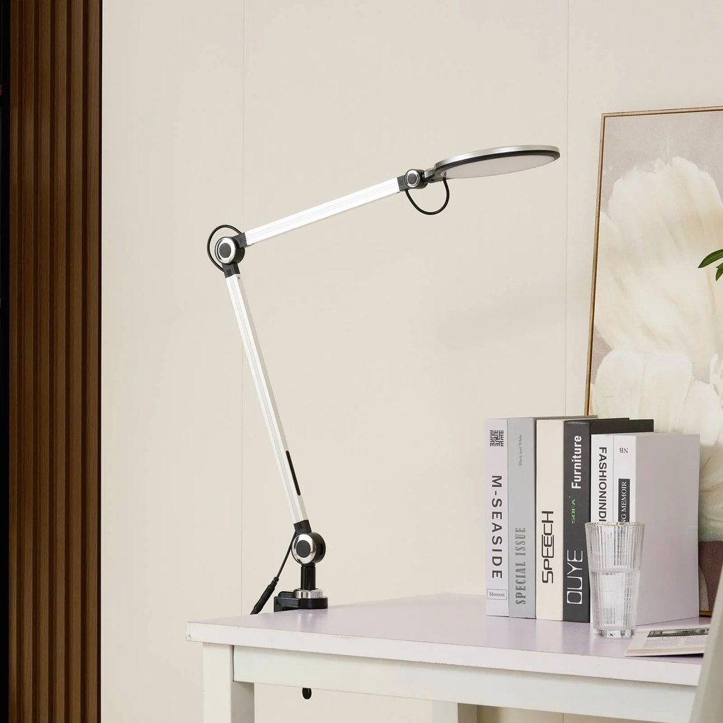 Lindby Lampada con morsetto Nyxaris, argento, metallo, CCT, 52 cm