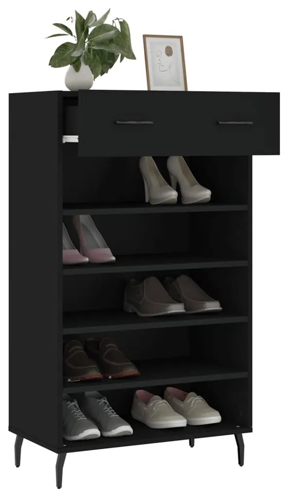 Scarpiera nera 60x35x105 cm in legno multistrato