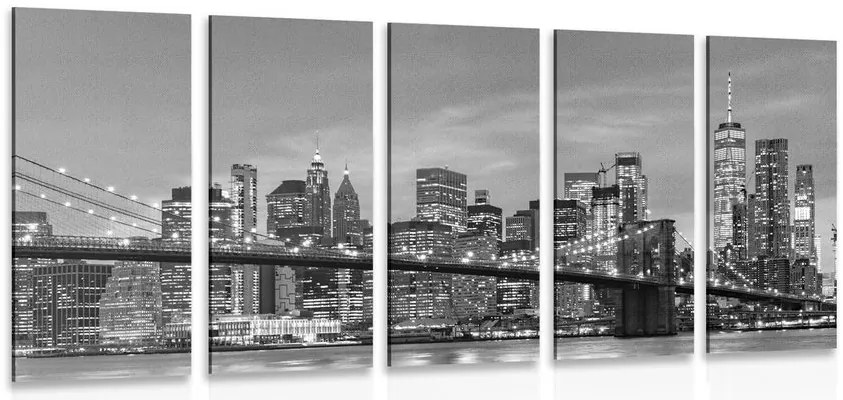 Quadri 5 pezzi – Ponte affascinante a Brooklyn in bianco e nero
